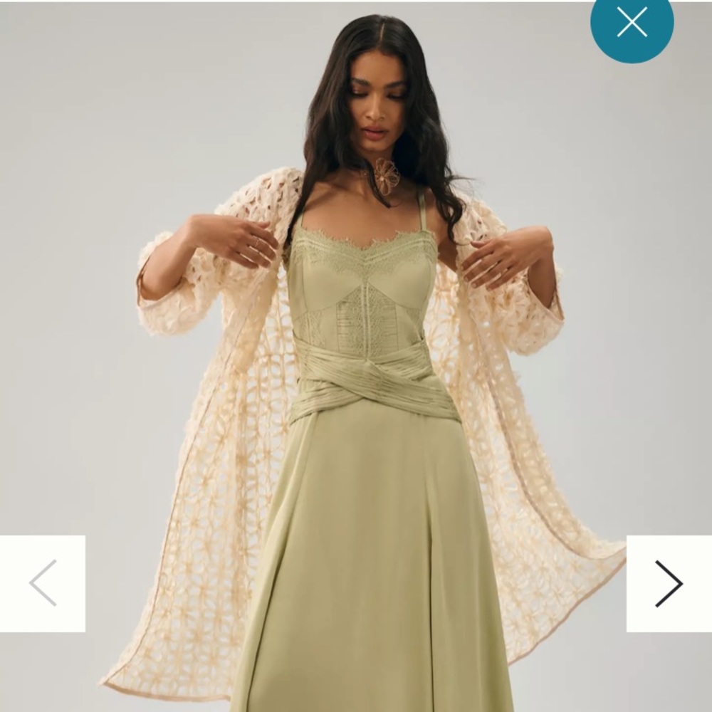 Anthropologie Sage Green Maxi Dress with Lace Bodice SET
